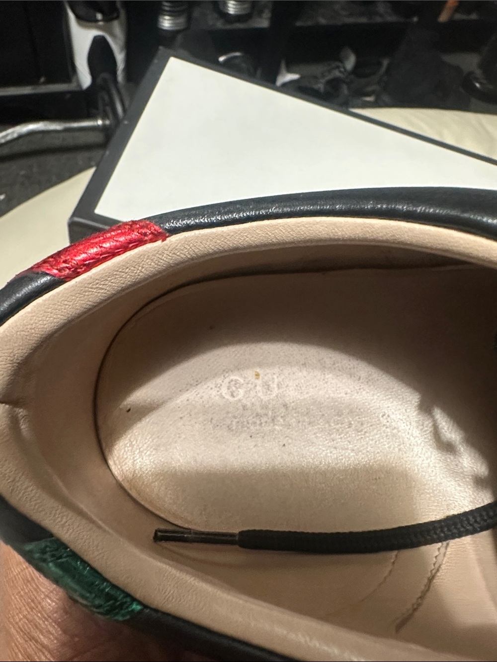 Gucci Black Leather Sneakers with Gold Double G and Red/Green Heel Tabs 13 - Picture 4 of 6